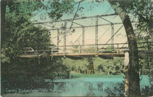 Caney Bridge Cedar Vale Kansas Simon 1910 Postcard hand colored 20-9884