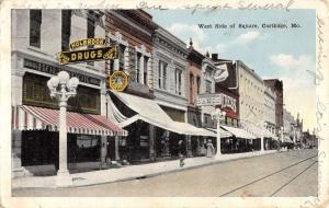 Carthage Missouri West Side Of Square Store Fronts Antique Postcard K25918