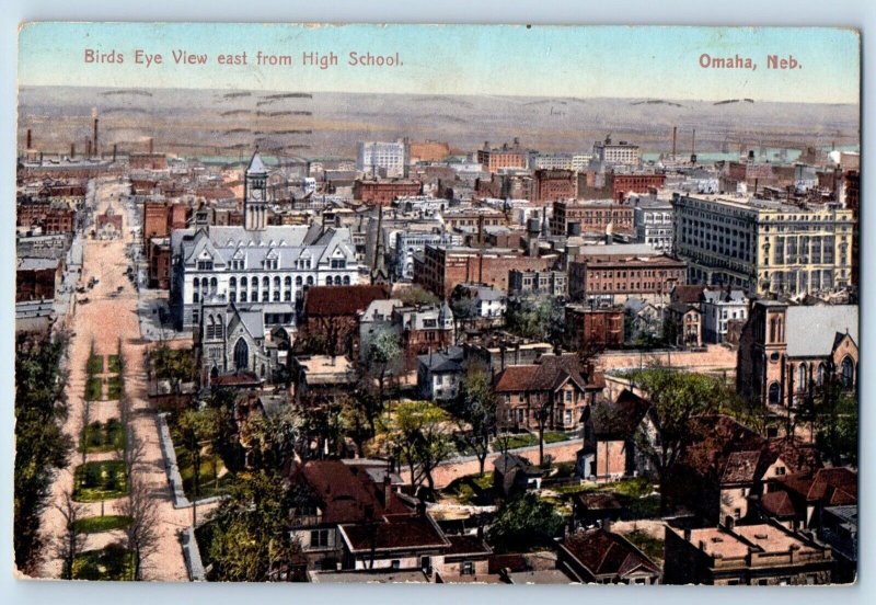 Omaha Nebraska Postcard Birds Eye View East High School Exterior c1909 Vintage