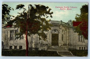 Austin Minnesota Postcard Carnegie Public Library Exterior c1914 Vintage Antique