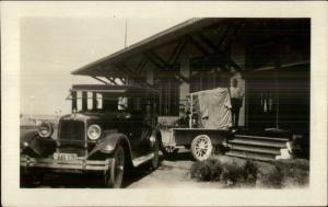 Old Car w/ Trailer Backed Up to House c1915 Real Photo Postcard