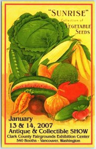 VINTAGE POSTCARD SUNRISE COLLECTION VEGETABLE SEEDS ANTIQUE SHOW ADVERTISING