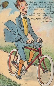 ELMIRA~ECLIPSE MORROW BICYCLE BRAKE-HICKETY DICKETY BIKE GRAPHIC~1912 POSTCARD