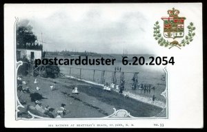 2054 - ST. JOHN NB Postcard 1900s Beatteay's Beach. Patriotic Crest