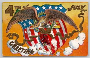 4th of July Greetings Patriotic Eagle 1908 to Hagerstown MD  Postcard C23