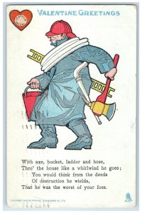 1909 Valentine Greetings Firefighter Los Angeles California CA Tuck's Postcard