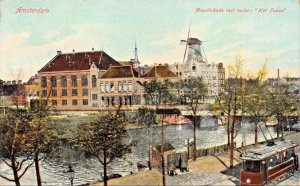 AMSTERDAM NETHERLANDS~MAURITSKADE met molen-HET FUNEN-VIGEVANO PUBL POSTCARD