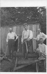 G27/ Interesting RPPC Postcard c1910 Occupational Sawing Lumber Men Boy