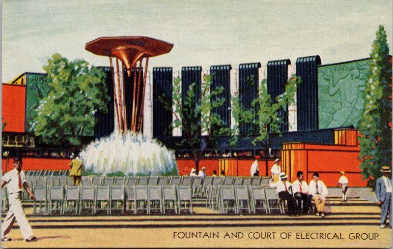 Fountain and Court of Electrical Group Chicago Exposition 1933 IL Postcard F31