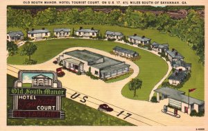 1952 Old South Manor Hotel Tourist Court Savannah Georgia GA Posted Postcard