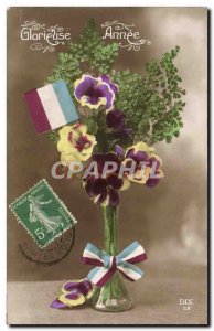 Old Postcard Fantasy Flowers Flag