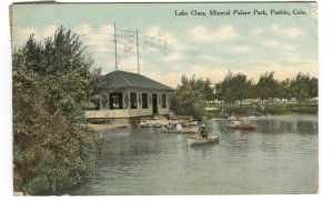 Postcard Lake Clara Mineral Palace Park Pueblo CO 1910