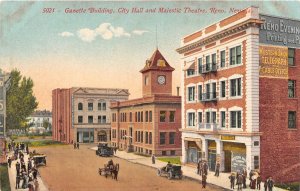 H26/ Reno Nevada Postcard c1910 Gasette Building City Hall Theatre