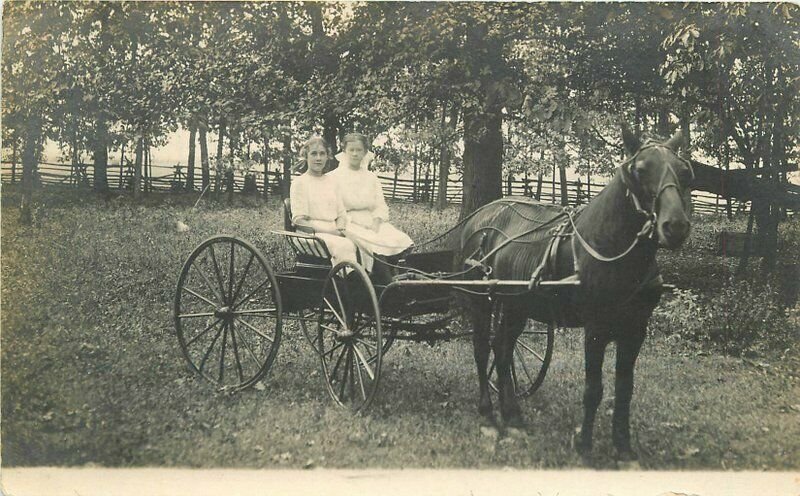 C-1910 Horse buggy young women RPPC Photo Postcard 20-13522