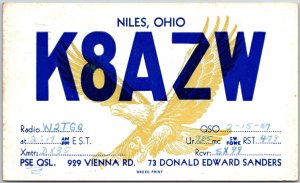 1950 QSL Radio Card Code K8AZW Niles Ohio Amateur Radio Station Posted Postcard