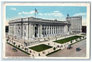 c1920 U.S. Post Office Buildings Tower Classic Car Indianapolis Indiana Postcard