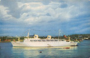 M S KUNGSHOEM SHIP PAQUEBOT~1955 POSTED ON BOARD-AROUND THE WORLD CRUISE POSTCRD