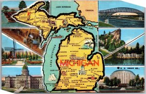 State of Michigan MI, Lake Superior, Famous Places, Landmark, Map, Postcard