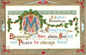 Vtg a Joyful Christmas May Blessings on Thee Shone 1910s Greeting Postcard