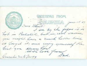 Pre-Chrome COLUMBIA UNIVERSITY 1907 GREETING New York City NY AH6619