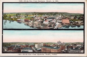 Spokane WA Washington Birdseye Multiview in 1883 & Now Unused Postcard H47