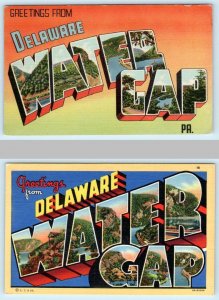 2 Postcards DELAWARE WATER GAP, PENNSYLVANIA Large Letter Linen Curteich etc