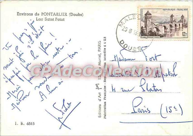 Postcard Modern Approx Pontarlier (Doubs) Lake Saint Point