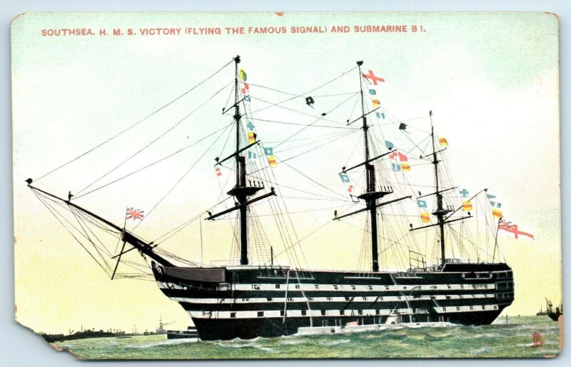 Postcard Southsea HMS Victory and Submarine B1 Tuck #4792 H97 | Other ...