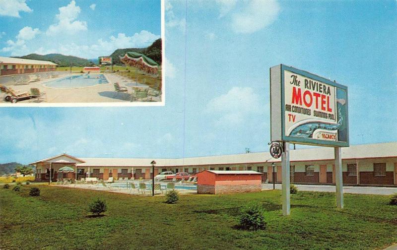 PIGEON FORGE, TN Tennessee RIVIERA MOTEL Roadside  POOL c1960's Chrome  Postcard