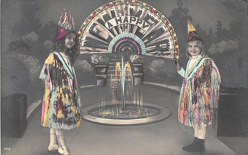 Rare Happy New Year Tinted Real Photo Postcard 