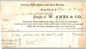 1876  Jersey City  New Jersey  Spike & Bolt Works   Receipt   8 x 5