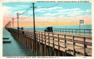 Vintage Postcard Hampton River Bridge Longest Wooden Bridge New Hampshire NH