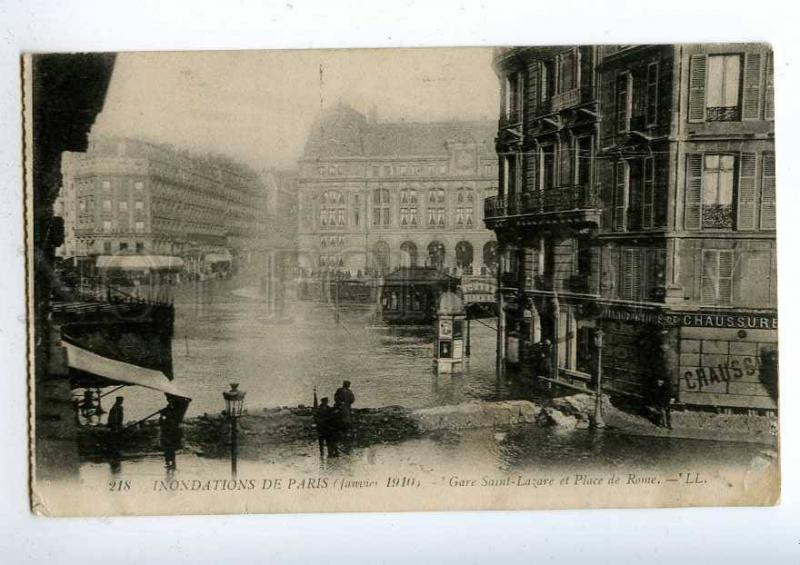 192450 FRANCE PARIS flooding 1910 Gare Saint-Lazare Vintage PC