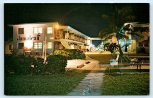 TREASURE ISLAND, Florida FL ~ Roadside JAMAICAN MOTEL Night 1960s-70s Postcard