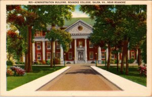 Vtg 1950s Roanoke College Administration Building Salem Virginia VA Postcard