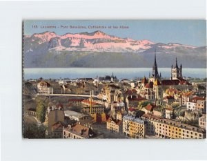 Postcard Pont Bessières, Cathédrale et les Alpes, Lausanne, Switzerland