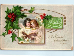 M-32095 A Peaceful Christmas to you Greeting Card Holiday and Angels Art Print