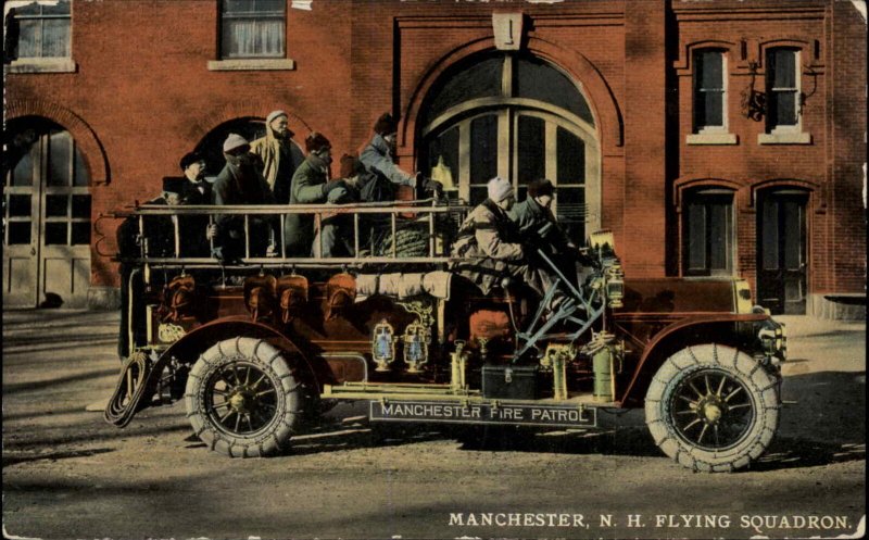 MANCHESTER NH Flying Squadron FIRE ENGINE c1910 Postcard 