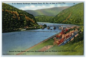 1940 Aerial View US Armory Building Harpers Ferry West Virginia Vintage Postcard 