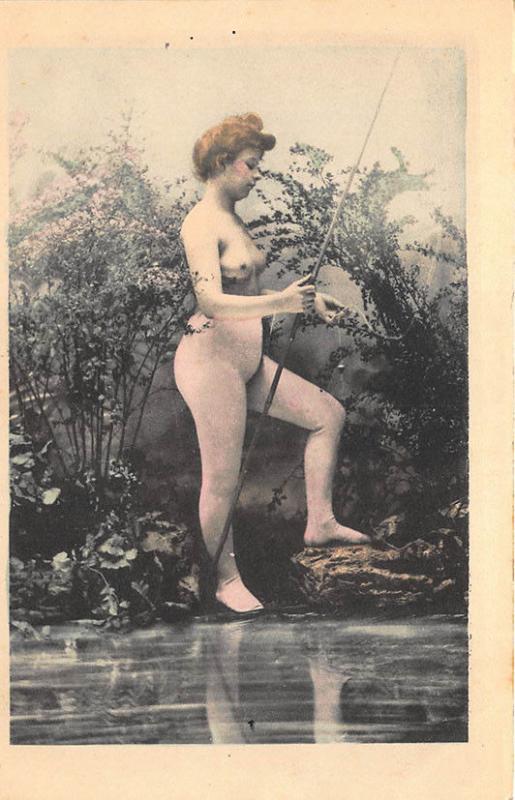Nude Women Fishing Poles Set of Six Postcards