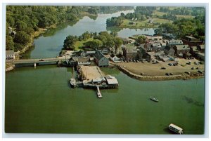 c1960 Aerial View Pier Superb Lake Seafood Damariscotta Maine Vintage Postcard