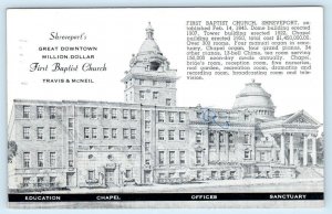 SHREVEPORT, Louisiana LA ~ Million Dollar FIRST BAPTIST CHURCH 1950s Postcard
