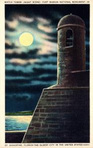 Florida St Augustine Fort Marion The Watch Tower At Night