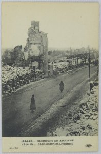 1914-1915 Clermont-En-Argonne, Walking Through Destroyed Town - Vintage Postcard
