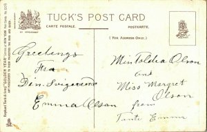 Vtg Postale Tuck's Doré An Séries Sans 609 Fille Avec Fleurs & Horloge - en