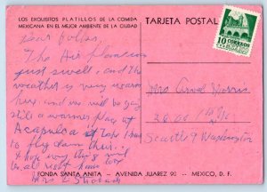 Mexico City Mexico Postcard Fonda Santa Anita Avenida Juarez 90 c1950's