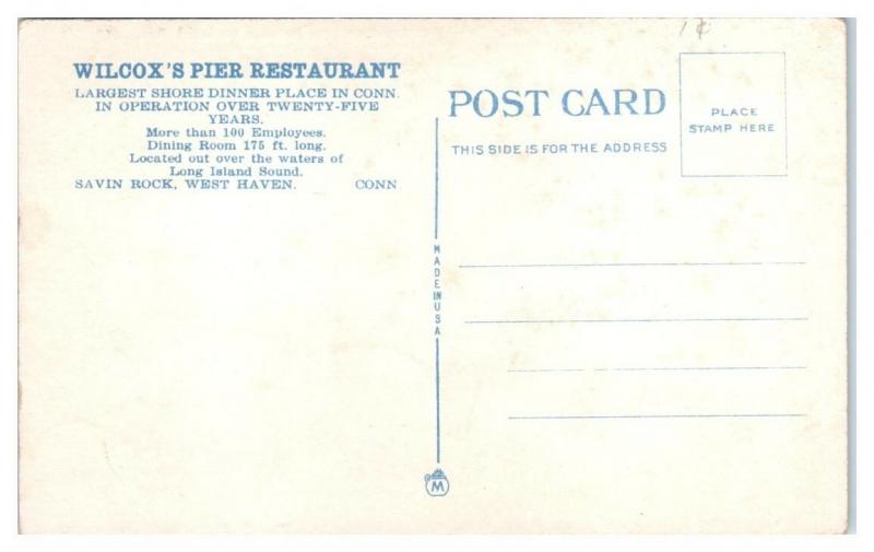 Wilcox's Pier Restaurant, Savin Rock, West Haven, CT Postcard