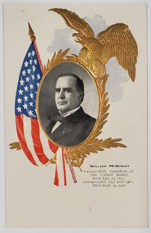 William McKinley 25th US President Portrait Gilded Eagle Postcard Y14