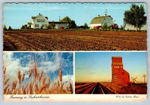 Farming In Saskatchewan Canada, Chrome Multiview Postcard