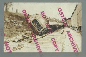 Margach ONTARIO CANADA RPPC 1908 TRAIN WRECK Railroad CRANE nr Kenora